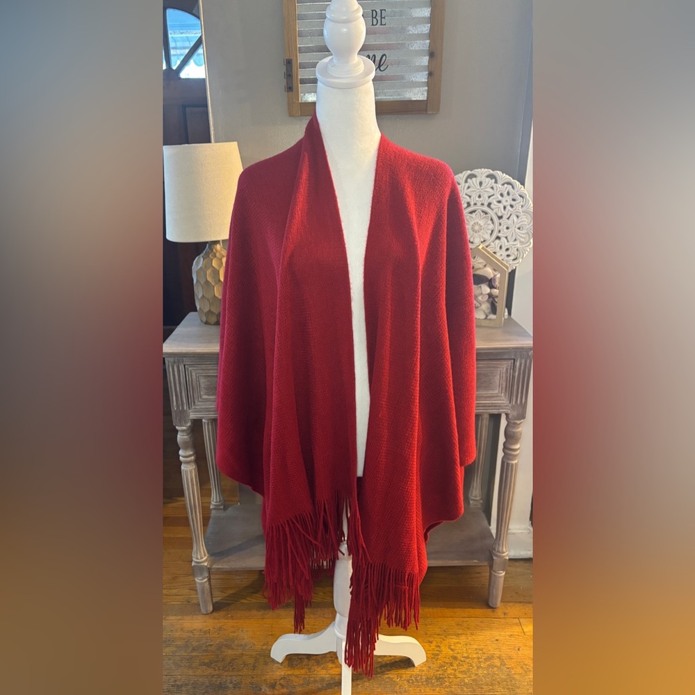 Worthington Red Knit Shawl Wrap - Fringe - One Size